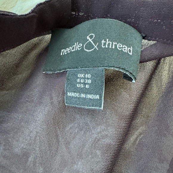 Needle & Thread Victorian Ruffle Midi Dress Plum Purple Lace Flutter Sleeve Sz 6 - Picture 12 of 12